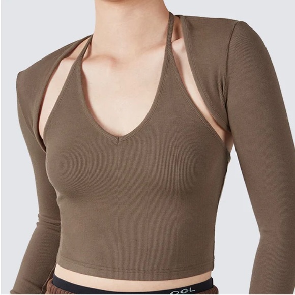 OGL Tops - OGL Halter Neck Crop Top/Long Sleeve Shrug Set - Milk Chocolate -Small - NWT